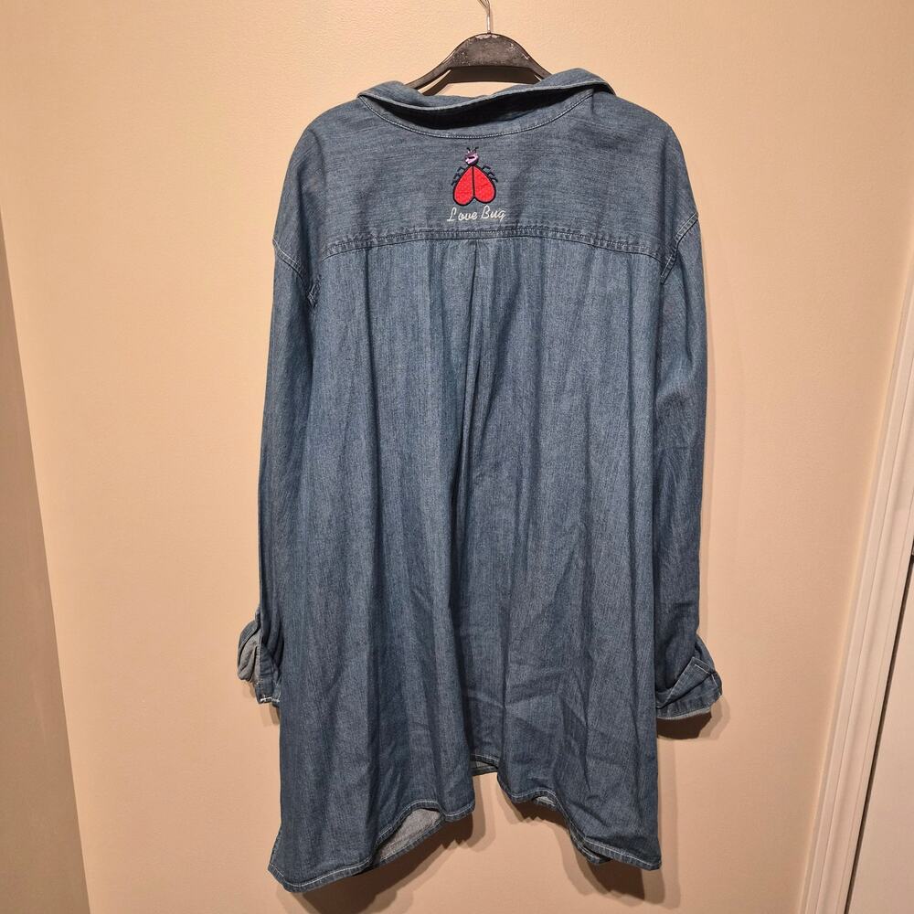 Liz & Me 100% Cotton 5X Denim Chambray Button Down Valentines Heart Love Bug - Picture 3 of 6